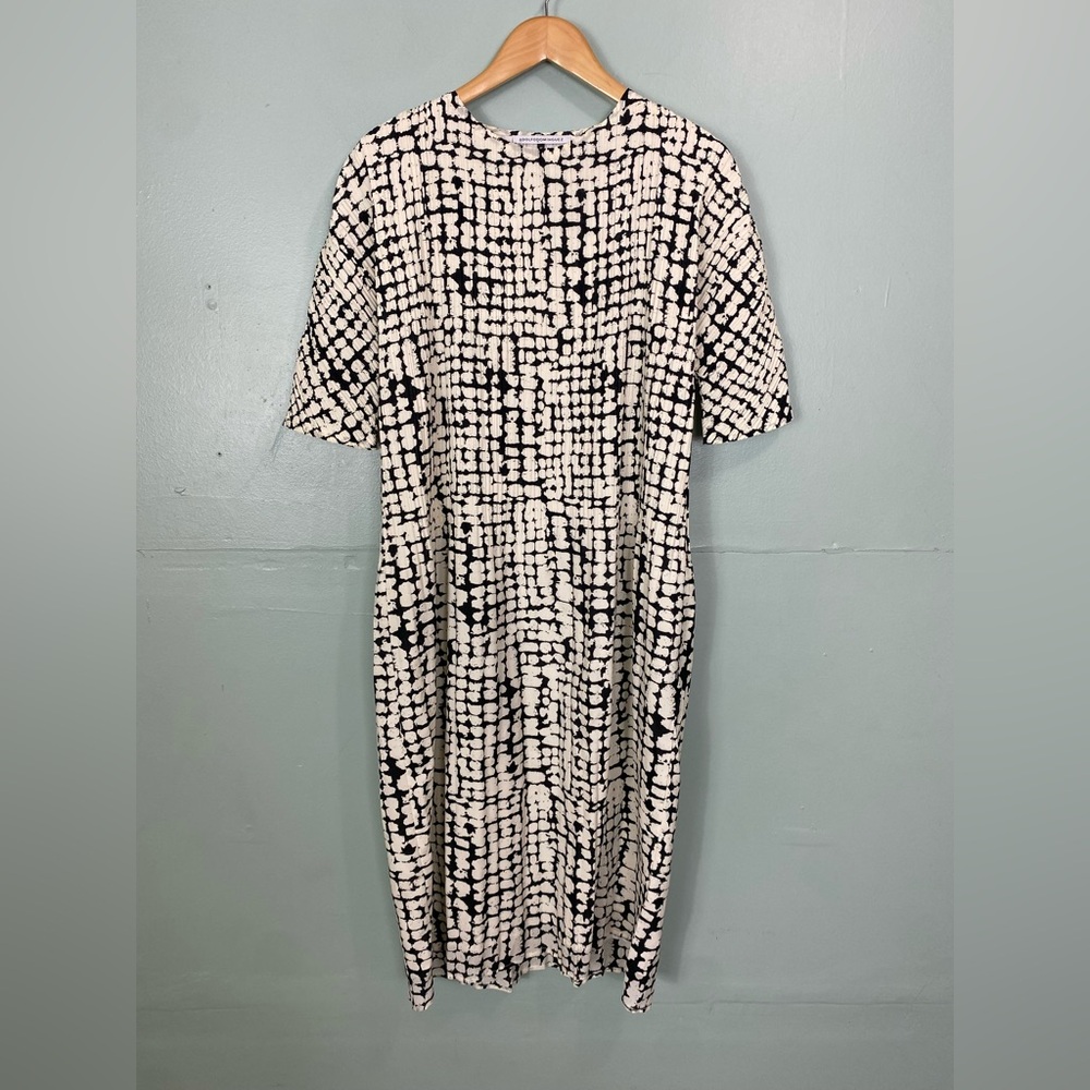 Adolfo Dominguez Black Cream‎ Pleated Midi Dress Medium Lagenlook
